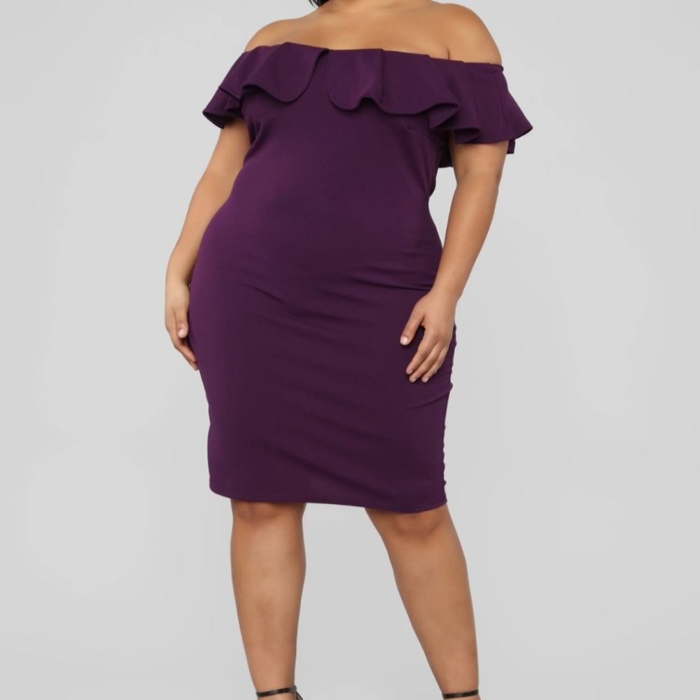 NWT 1X Off The Shoulder Plum Midi Dress